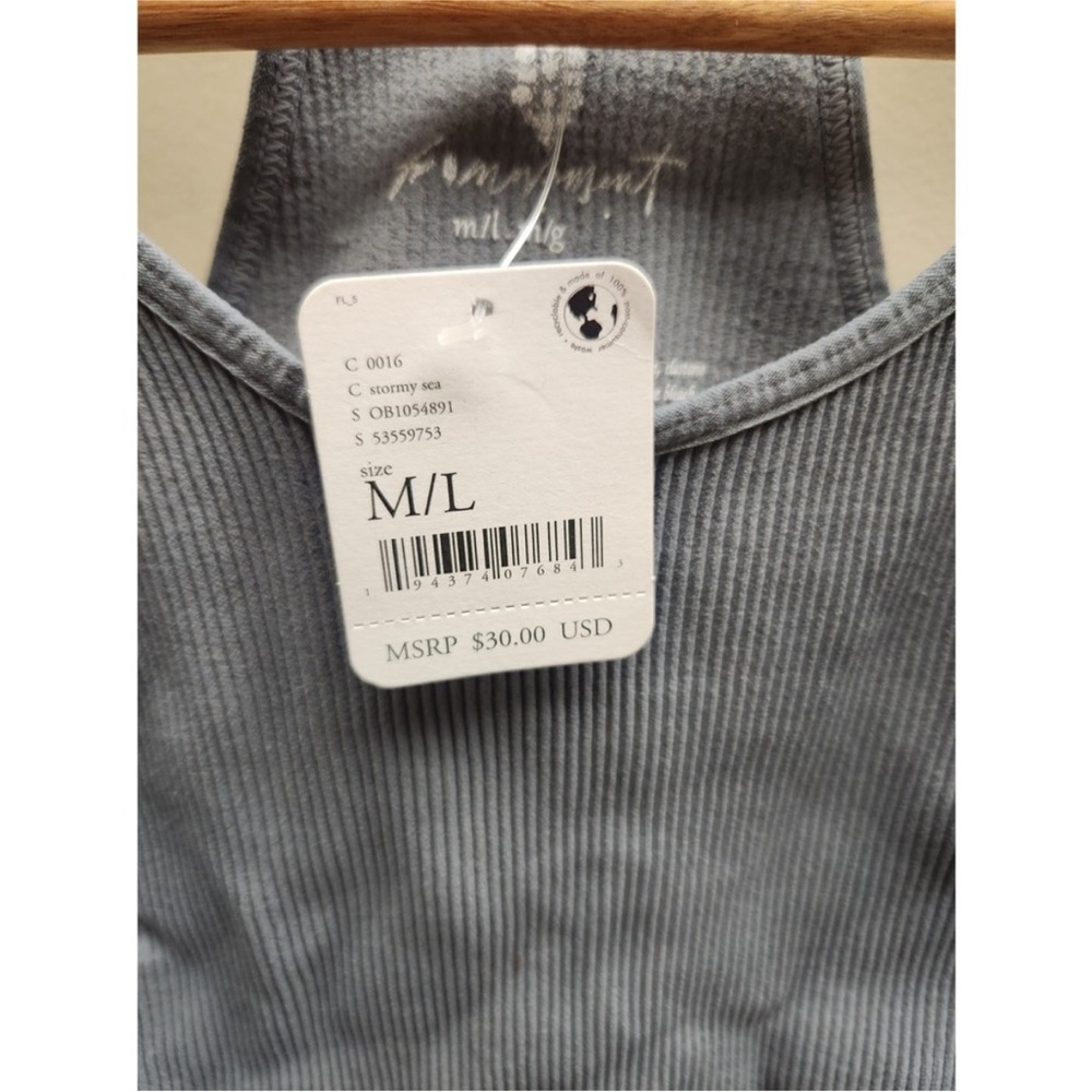 Free People Ribbed Seamless Tank Top M L Stormy Sea Blue Racerback Crop